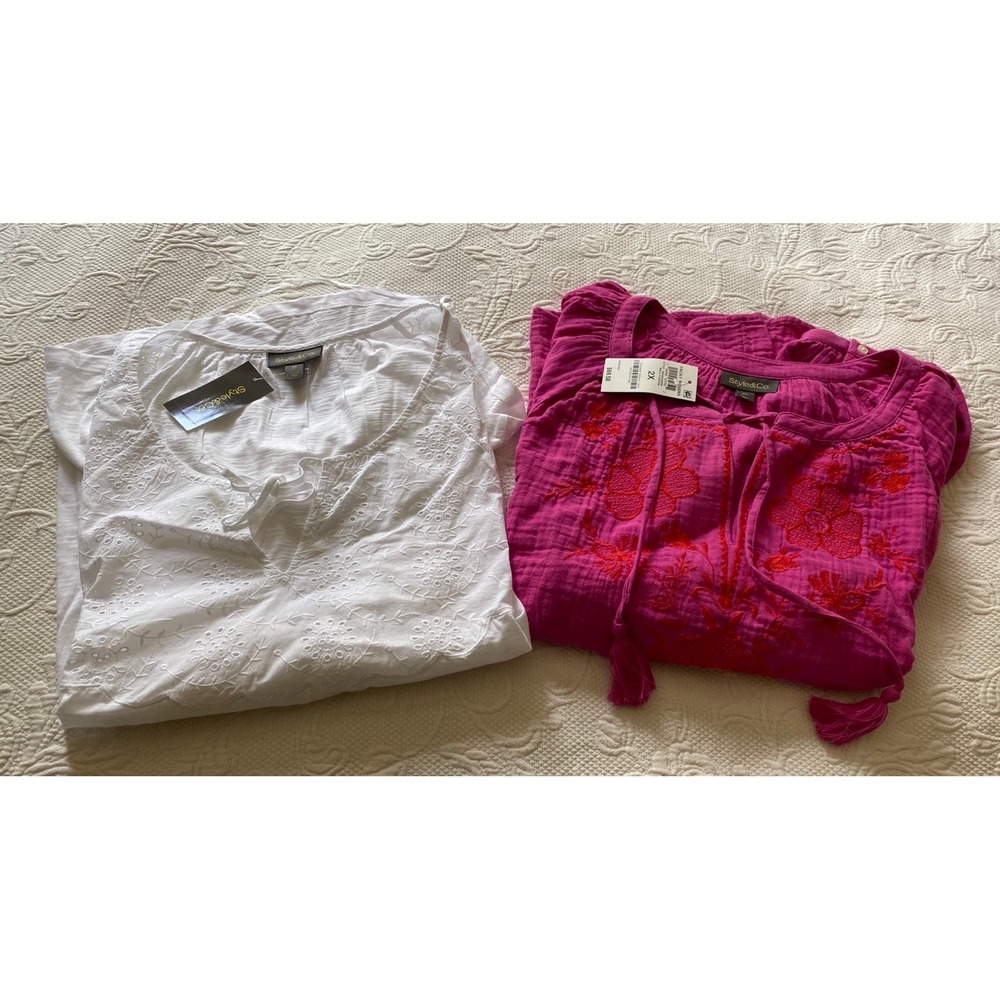 Style&Co Embroidered Tops 2X NWT Lot 2 Blouses s67